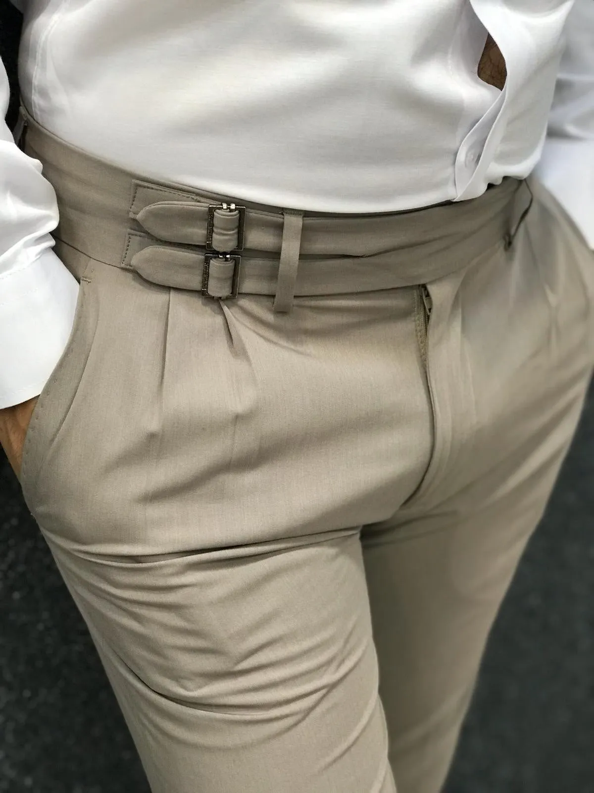 Kingston Cream Corset Belted Pleated Pants for Elegant Versatility