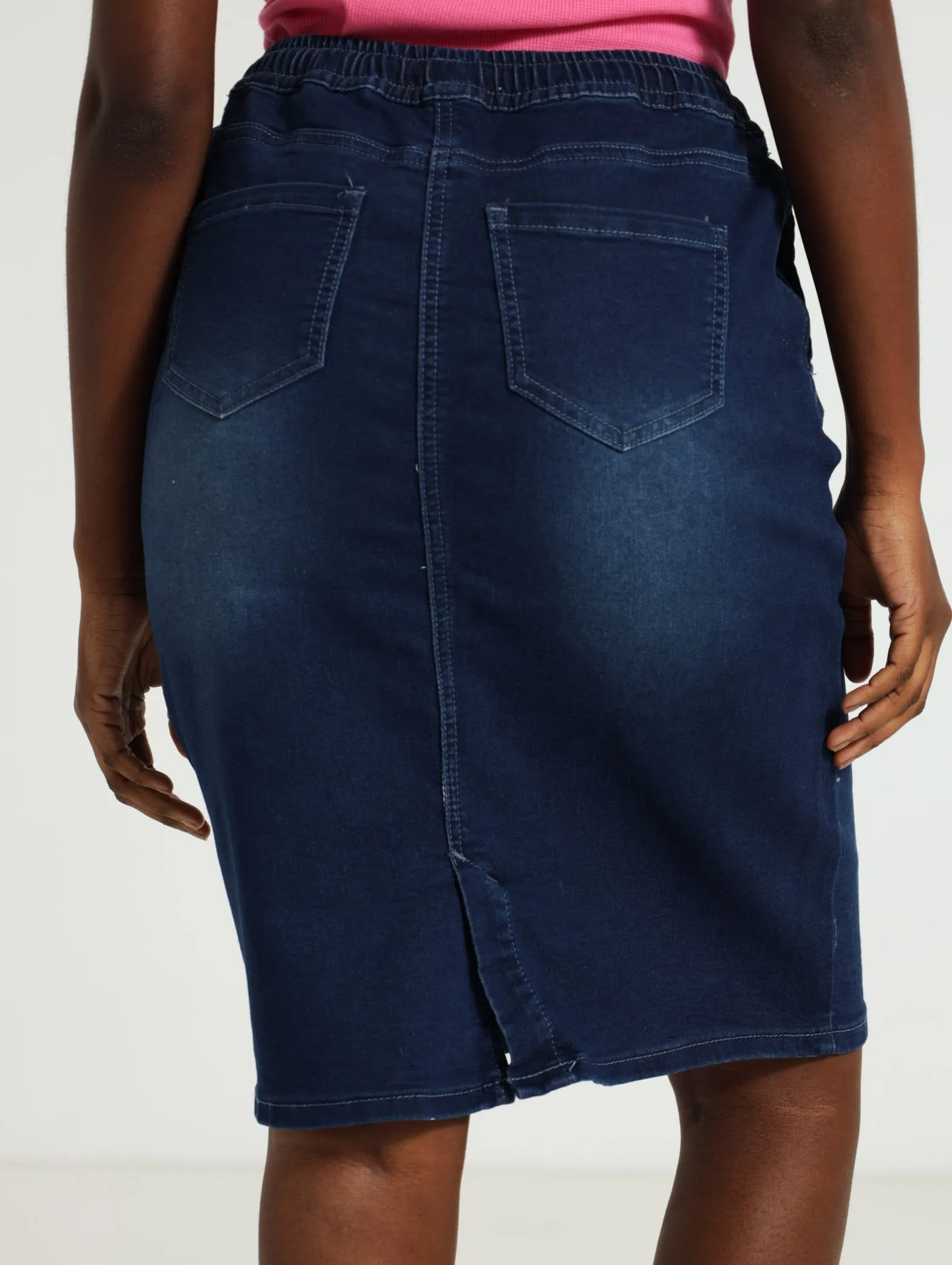 Knit Denim Pencil Skirt - Dark Blue