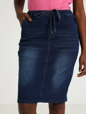 Knit Denim Pencil Skirt - Dark Blue