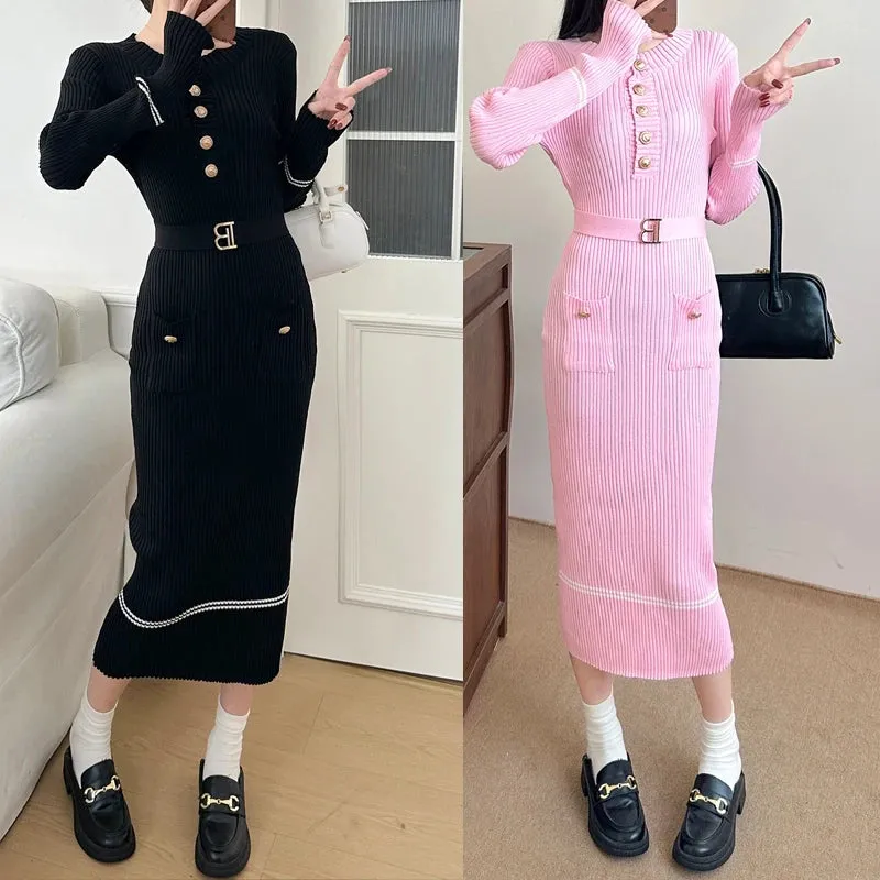 Knitted Sweater Dress with Belt