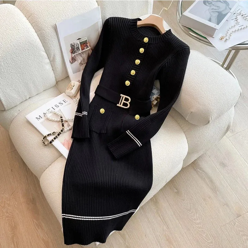 Knitted Sweater Dress with Belt