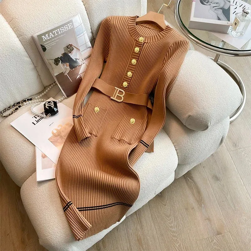 Knitted Sweater Dress with Belt