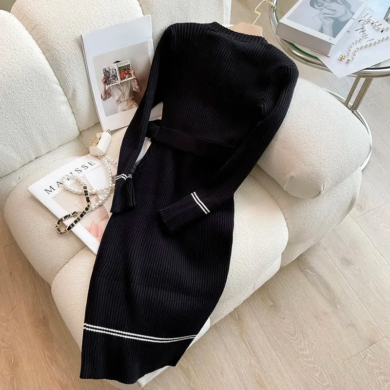 Knitted Sweater Dress with Belt