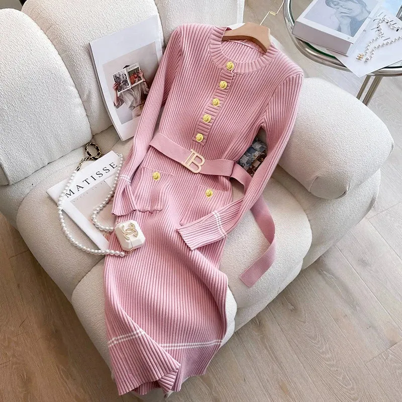 Knitted Sweater Dress with Belt