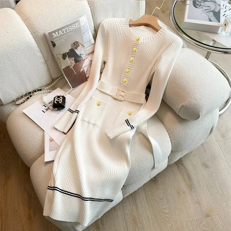 Knitted Sweater Dress with Belt