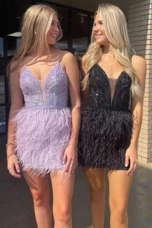 Lace Feather Short Homecoming Dresses