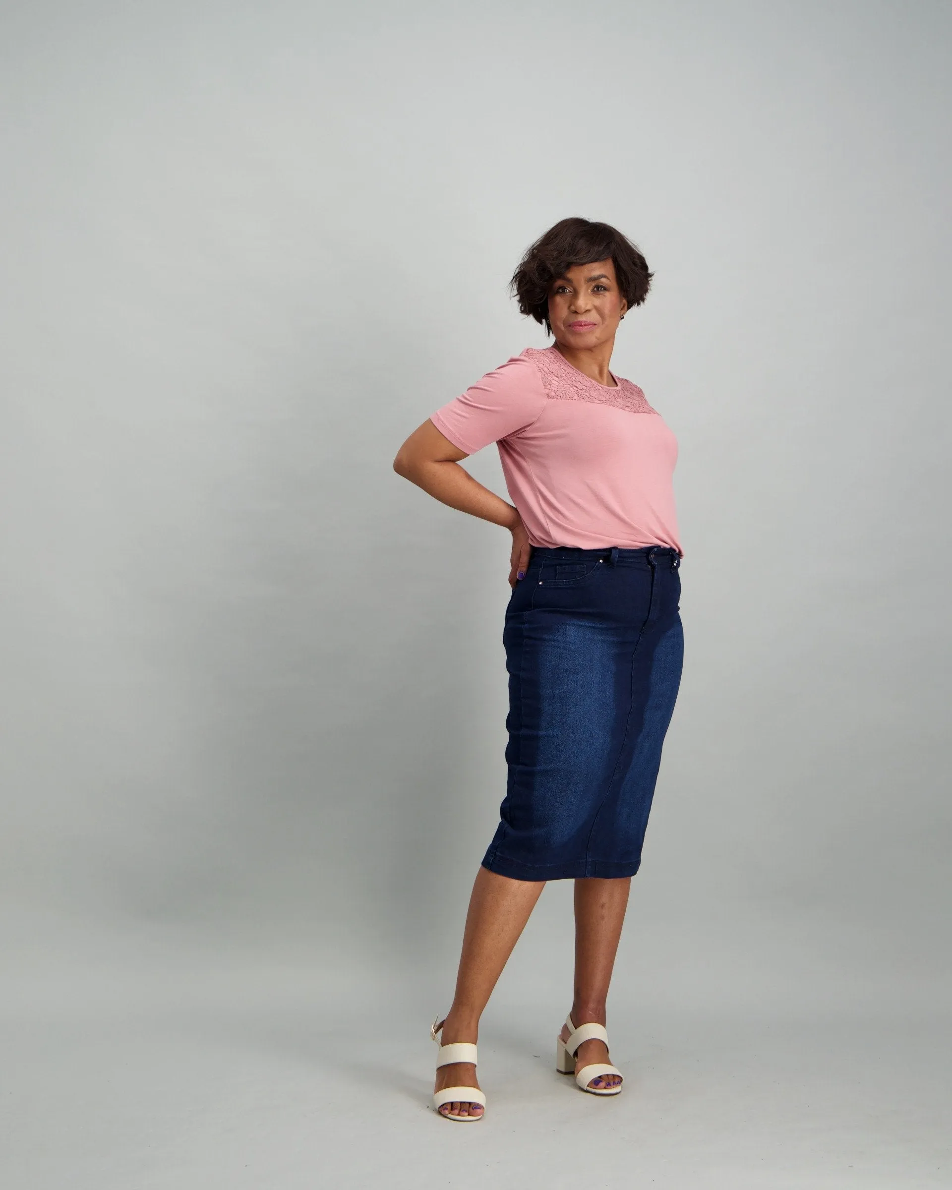 Ladies Dark Wash Denim Pencil Skirt