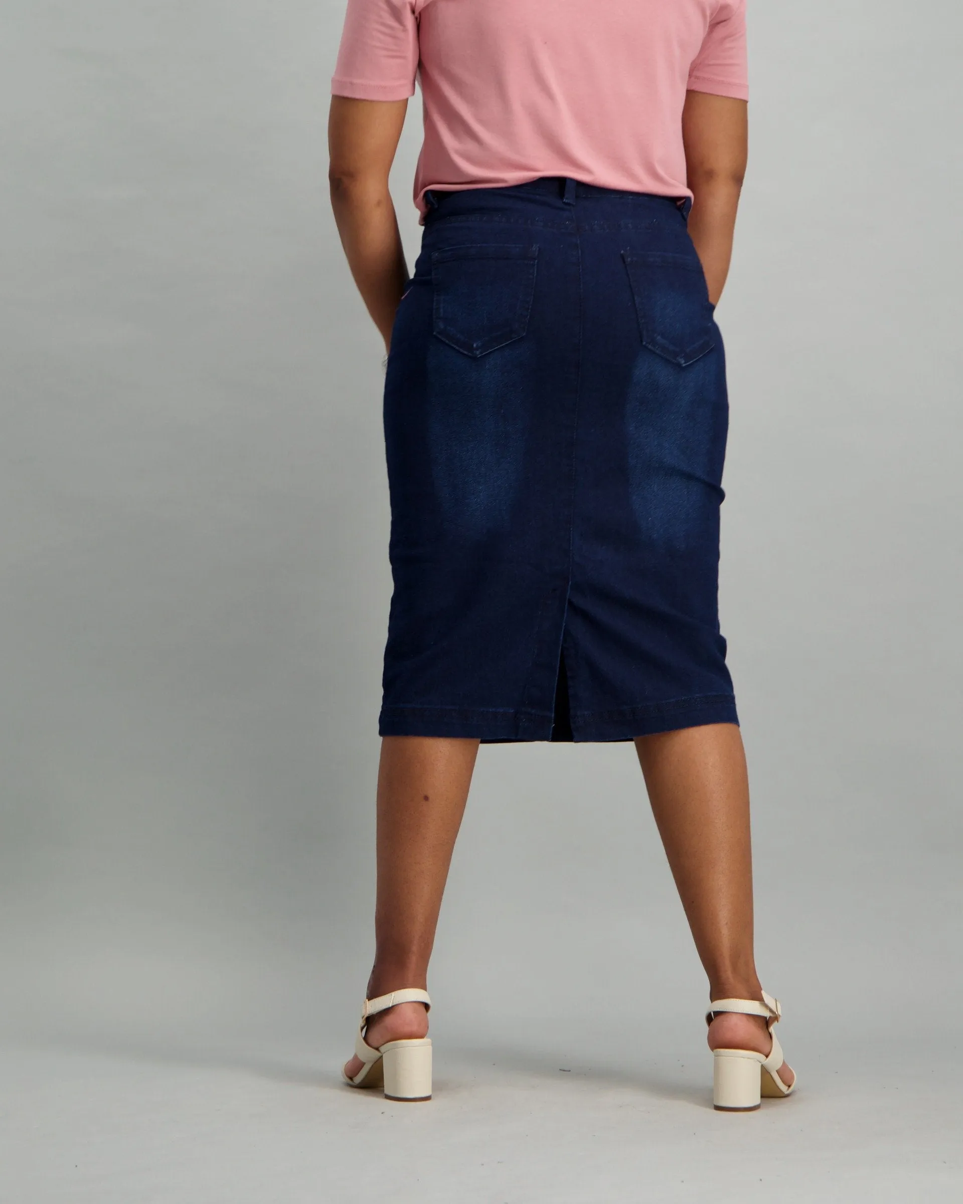 Ladies Dark Wash Denim Pencil Skirt