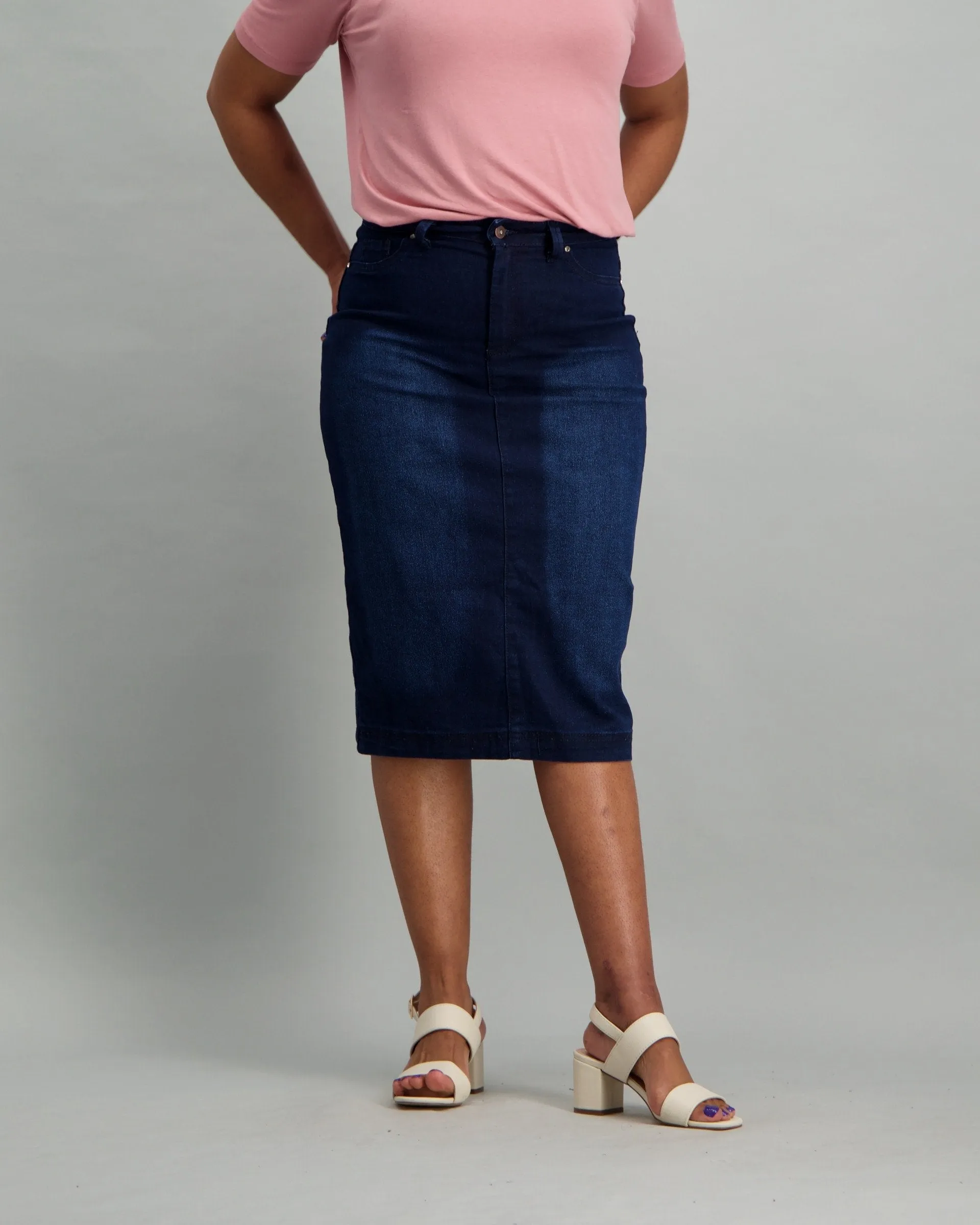 Ladies Dark Wash Denim Pencil Skirt