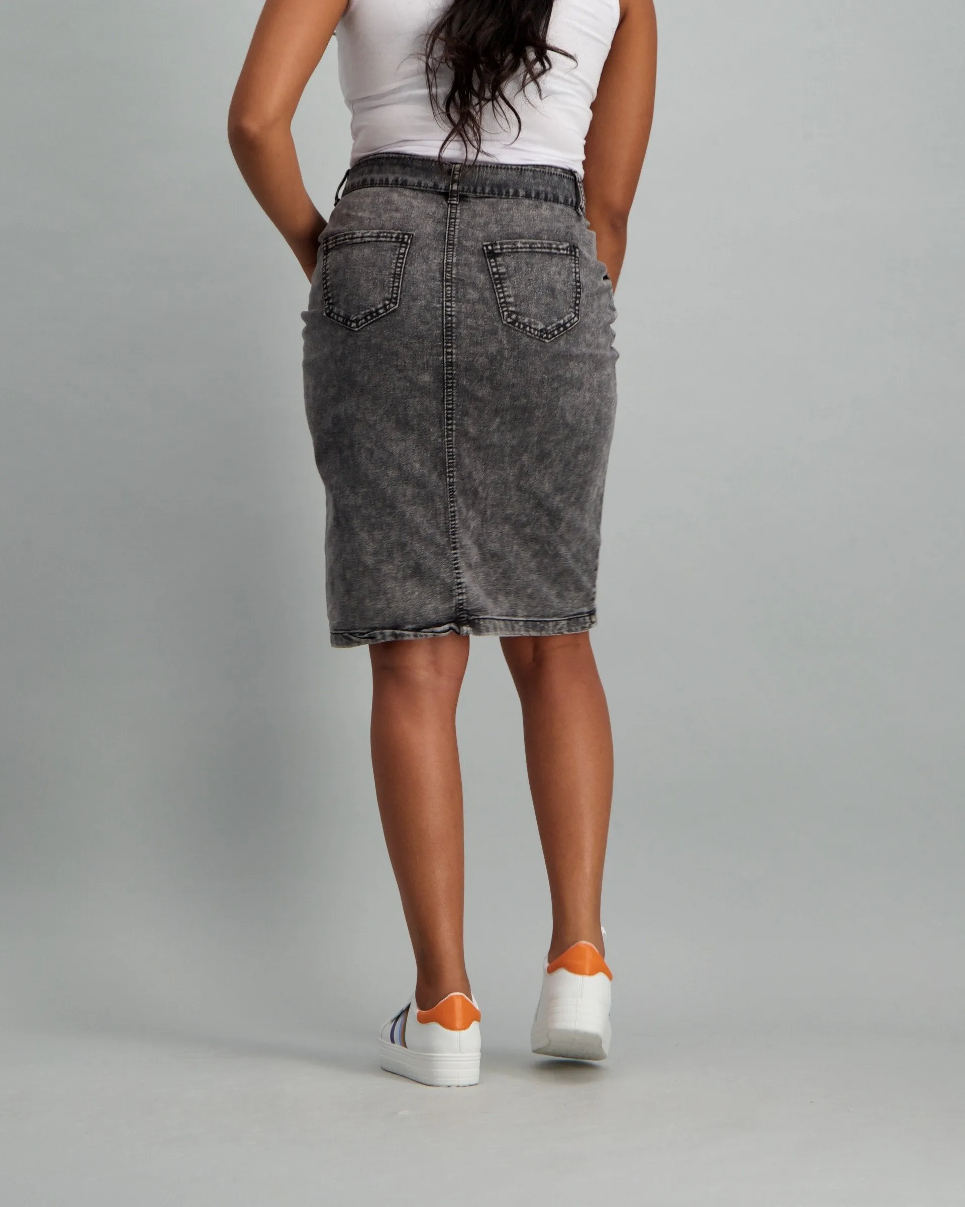 Ladies Grey Acid Wash Pencil Skirt