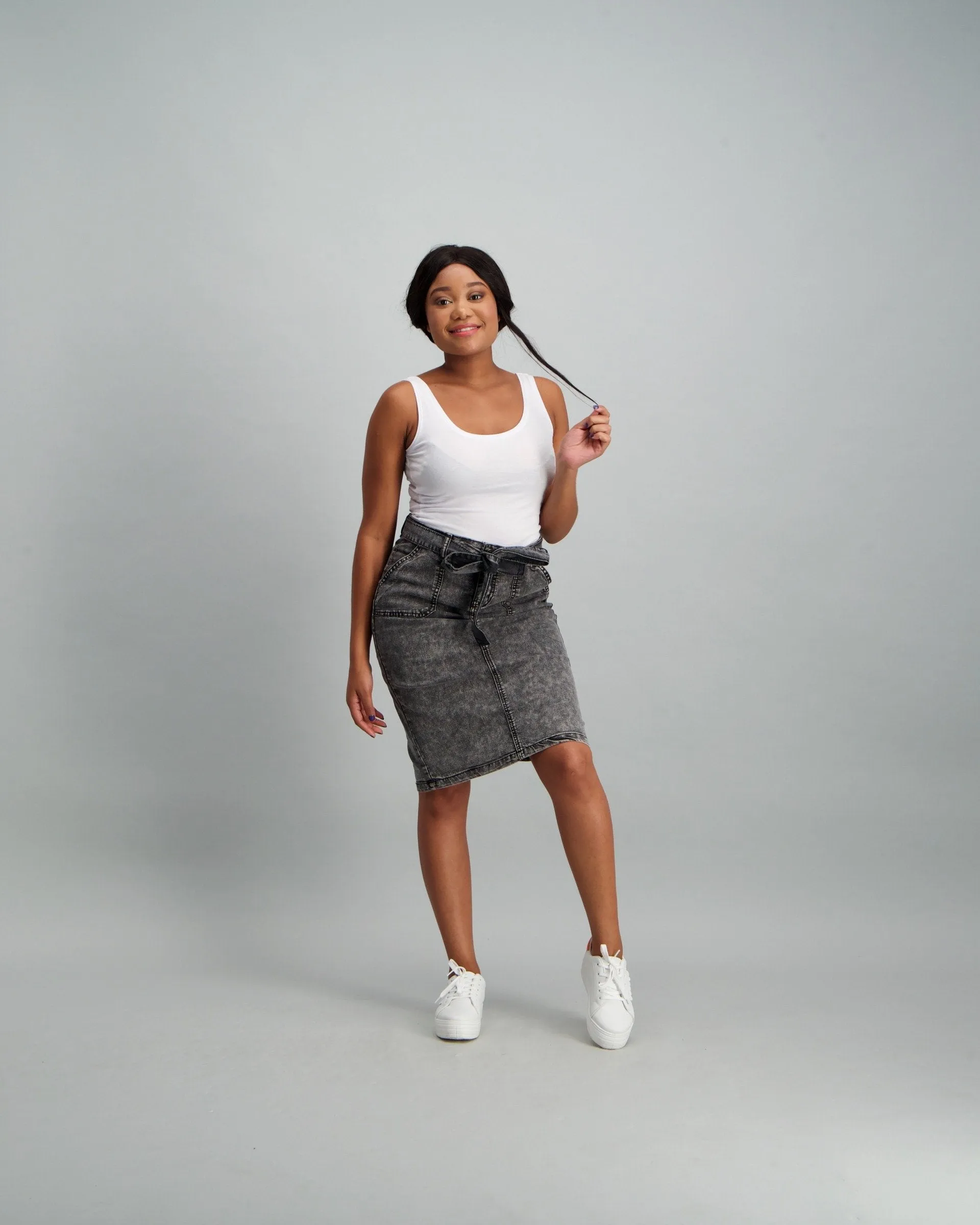 Ladies Grey Acid Wash Pencil Skirt