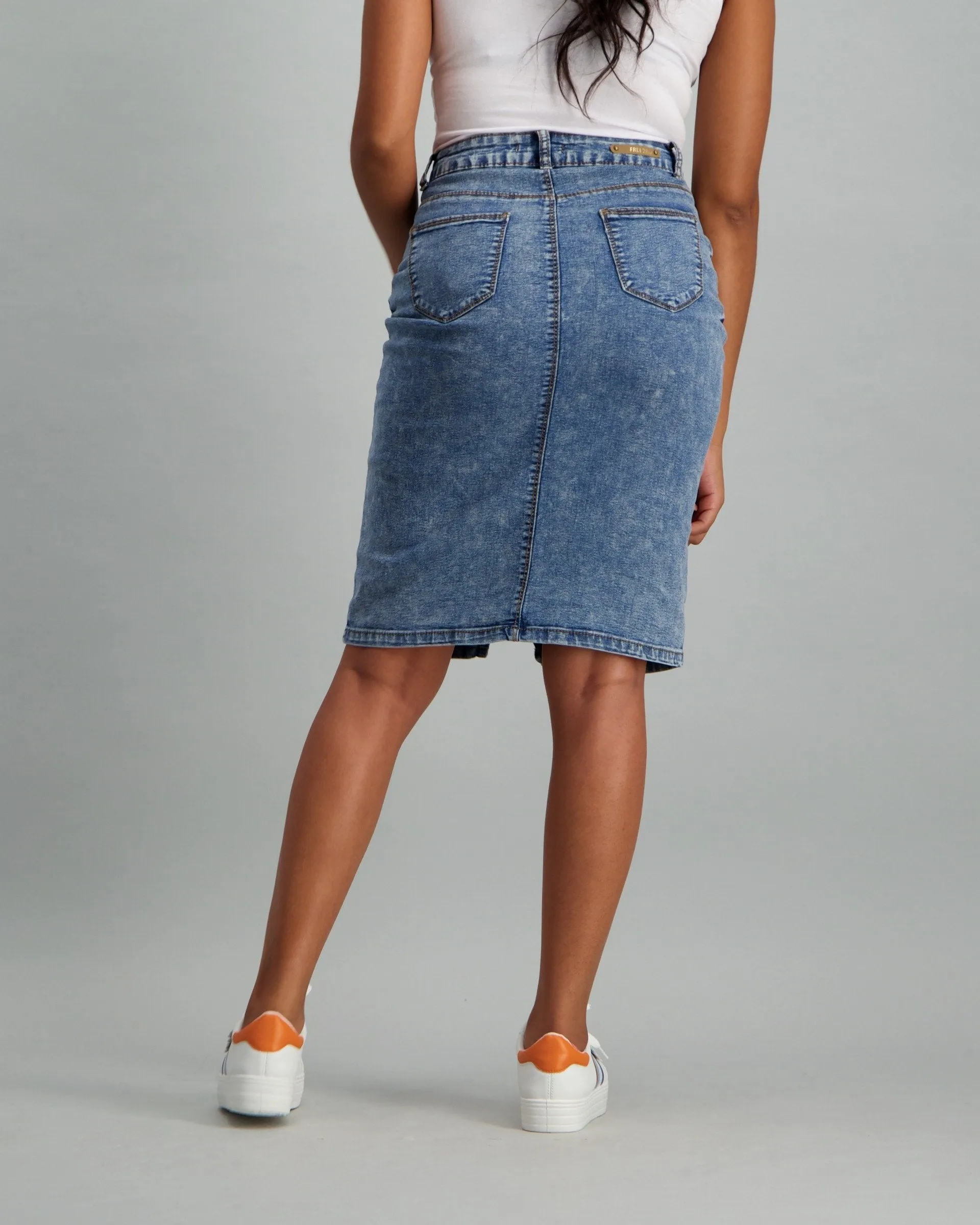 Ladies Mid Blue Acid Wash Skirt - Mid Blue