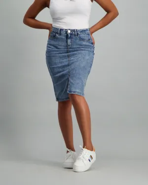Ladies Mid Blue Acid Wash Skirt - Mid Blue