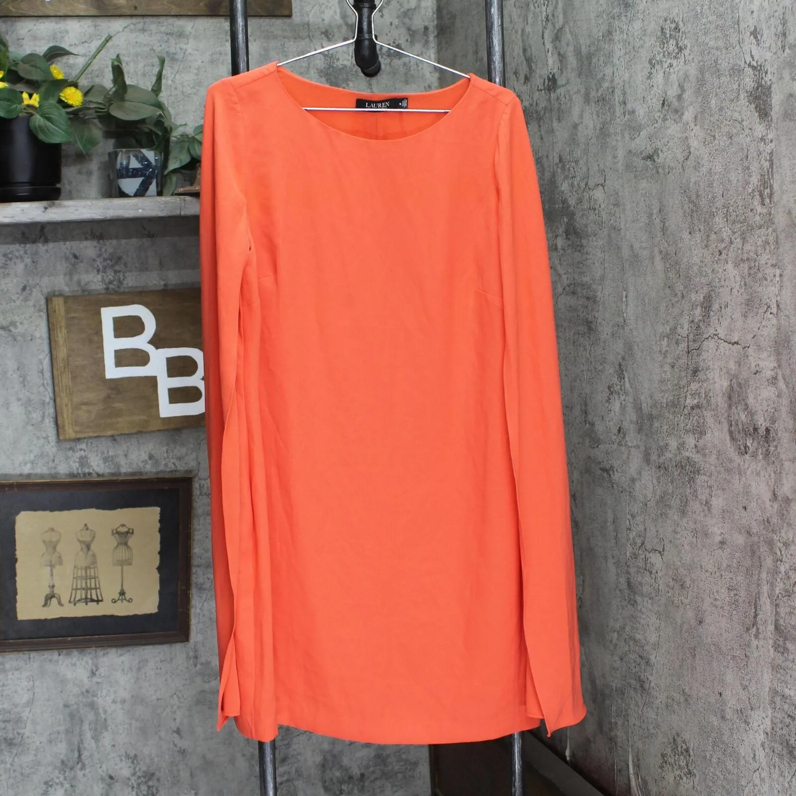 Lauren Ralph Lauren Womens Cape Lined Sheath Dress Coral Orange Pink 16