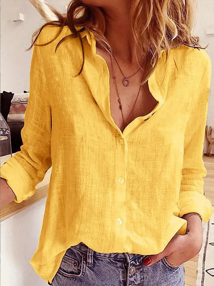 Leisure White Shirts Button Lapel Cardigan Blouses
