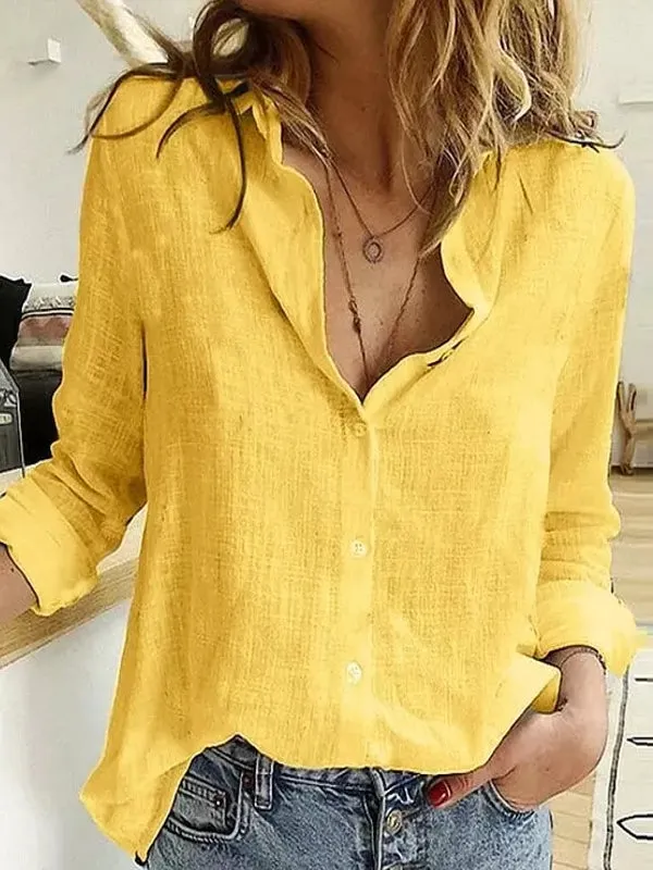 Leisure White Shirts Button Lapel Cardigan Blouses