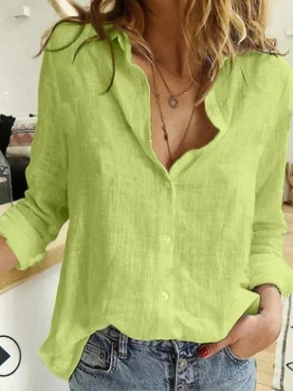 Leisure White Shirts Button Lapel Cardigan Blouses