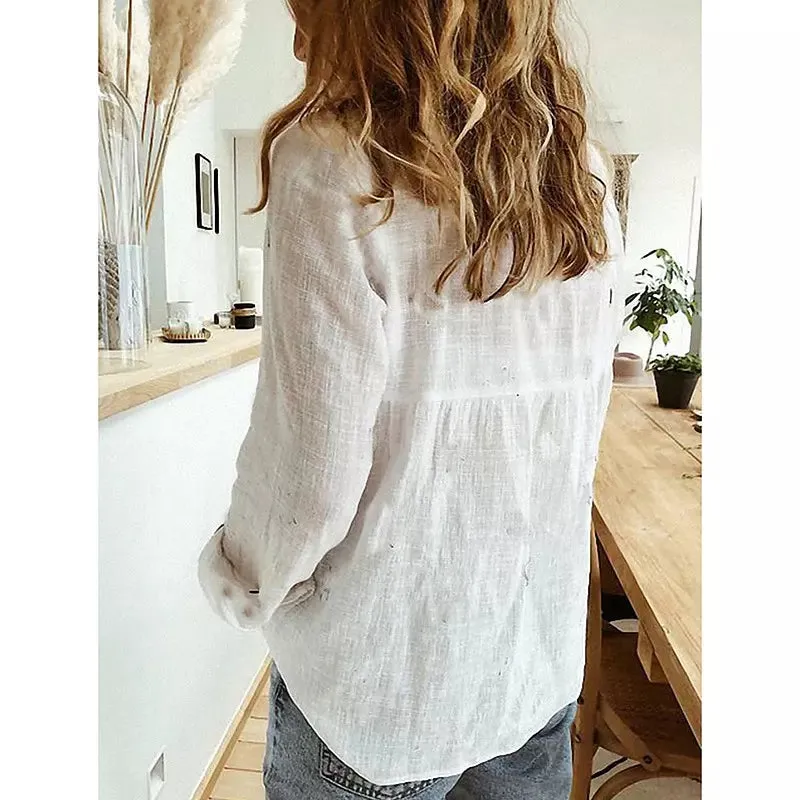 Leisure White Shirts Button Lapel Cardigan Blouses