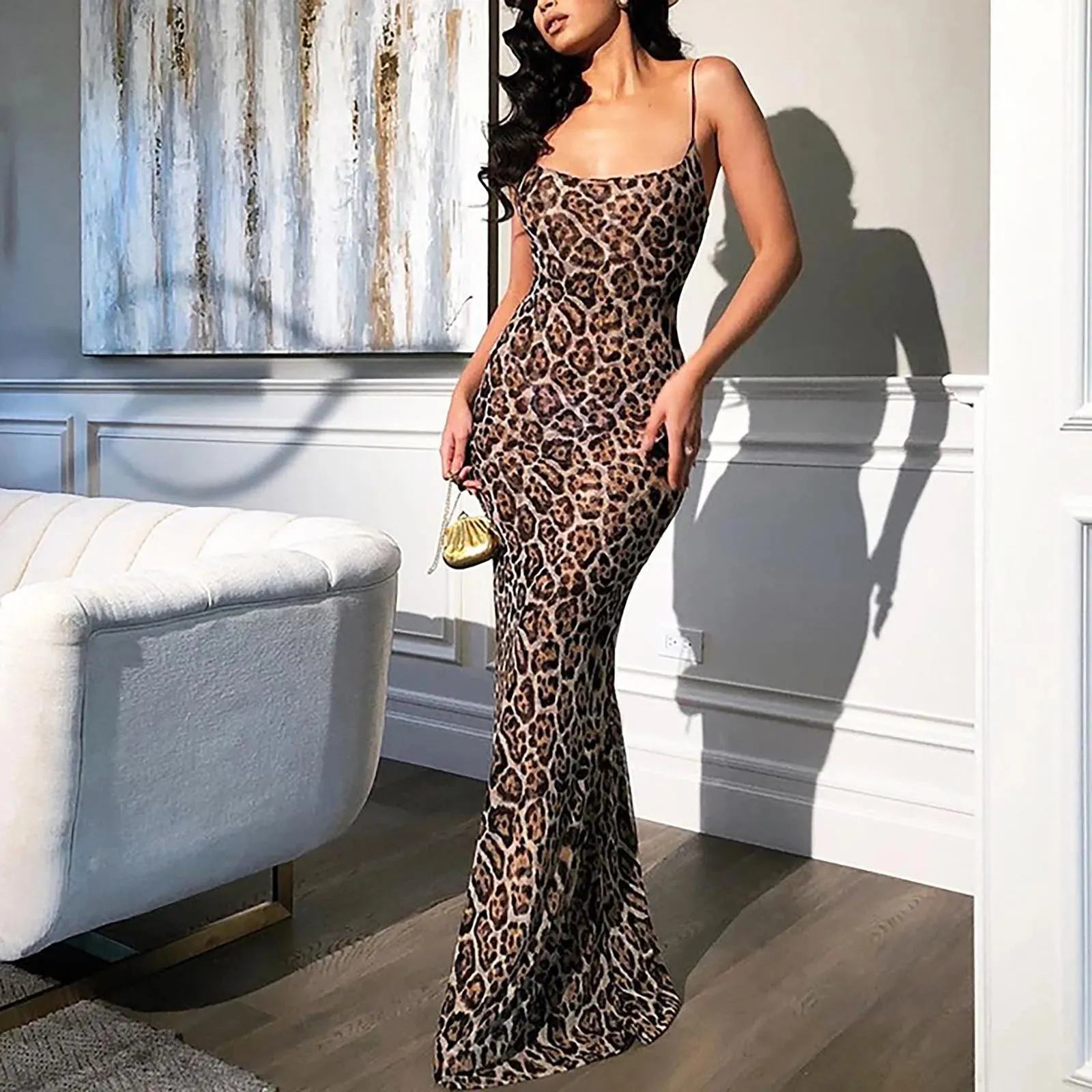 Leopard Print Long Bodycon Dress
