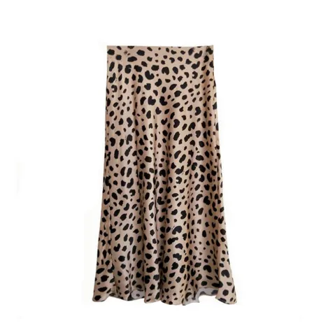 Leopard Print Satin Midi Skirts