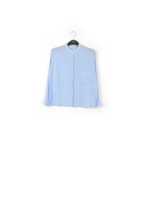 Light blue polka dot silk buttoned blouse
