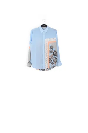 Light blue silk patchwork shirt