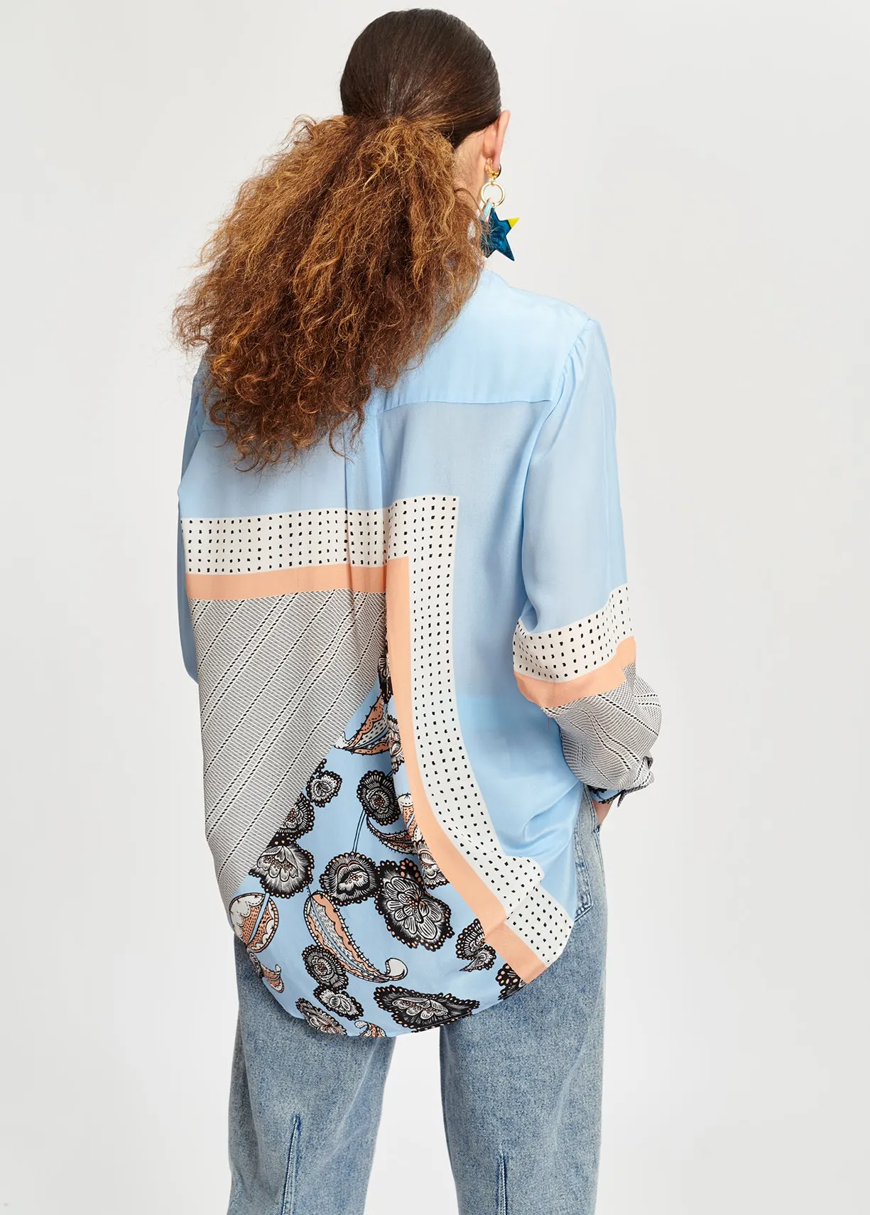 Light blue silk patchwork shirt
