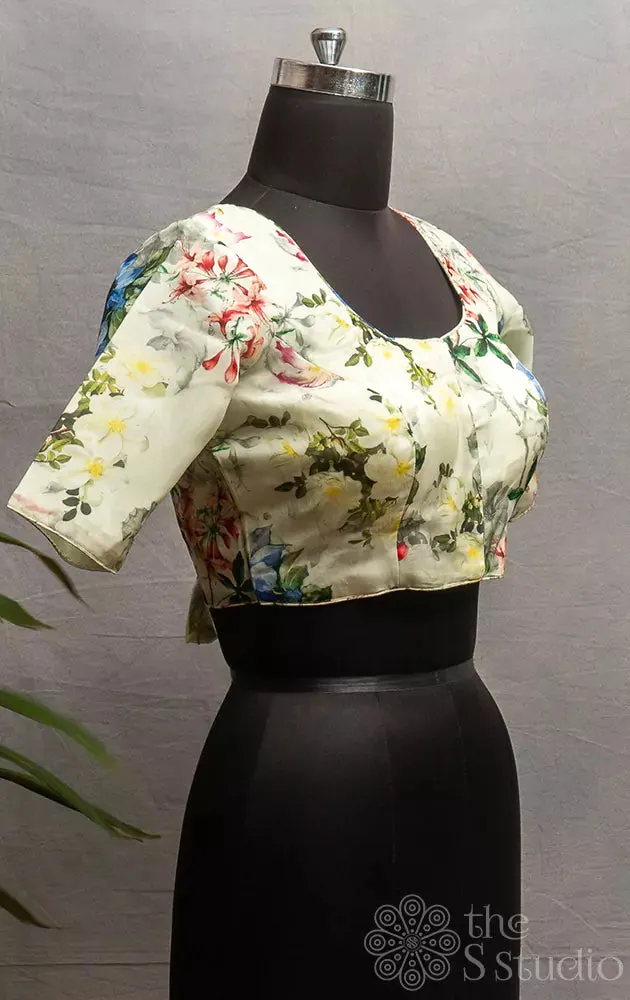 Light green semi-silk readymade blouse
