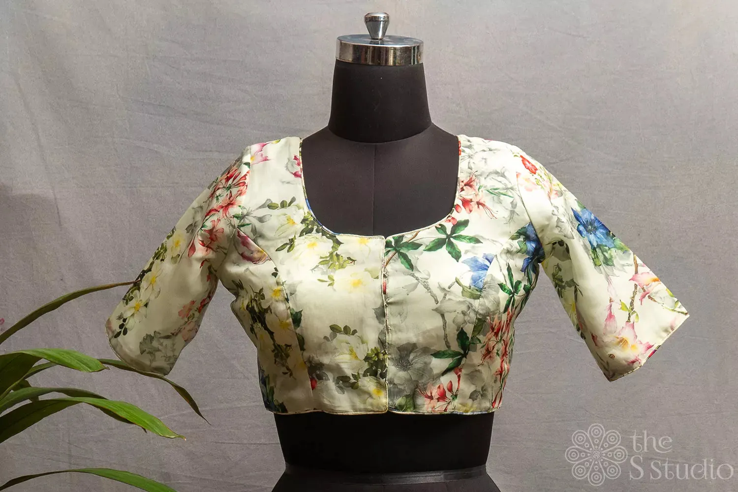 Light green semi-silk readymade blouse