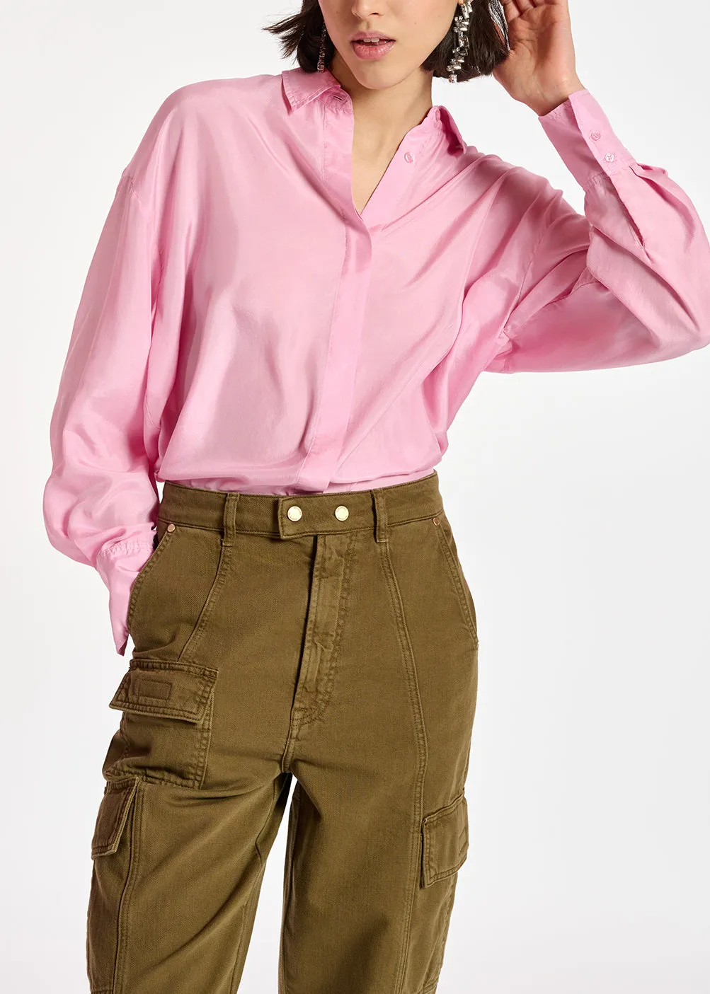 Light pink relaxed-fit silk shirt