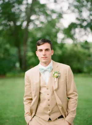 Linen Wedding Suits Slim Fit 3-Piece Plus Size Suit Khaki