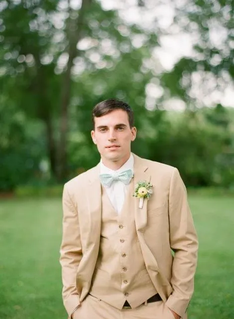 Linen Wedding Suits Slim Fit 3-Piece Plus Size Suit Khaki