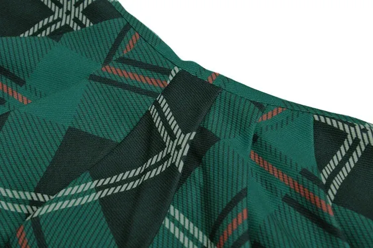 Lottie Long Sleeve Green Plaid Print Slim Lady Office Sheath Pencil Dress