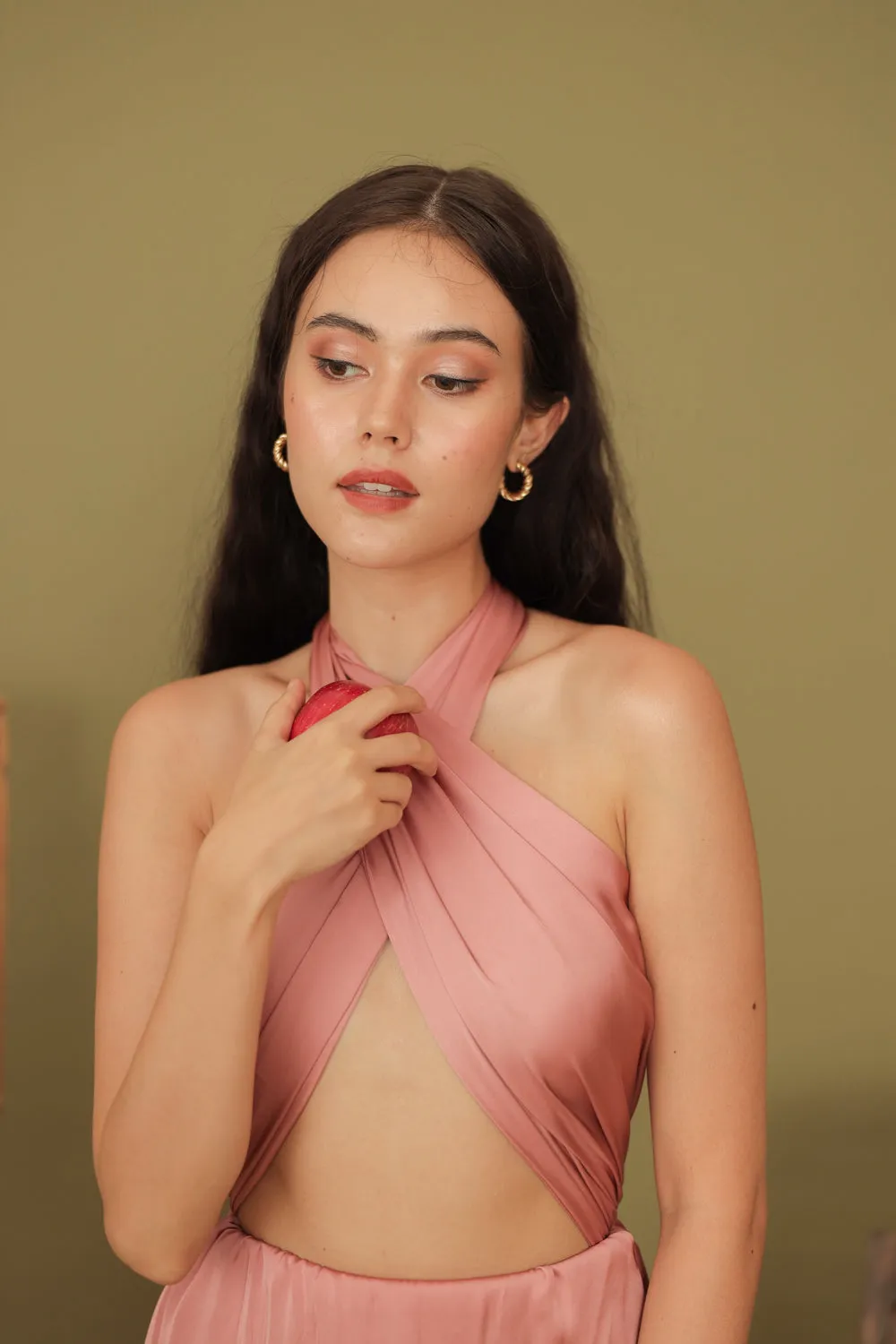 LUCILLE Wrap Around Multiway Midi Dress (Old Rose SC Silk)