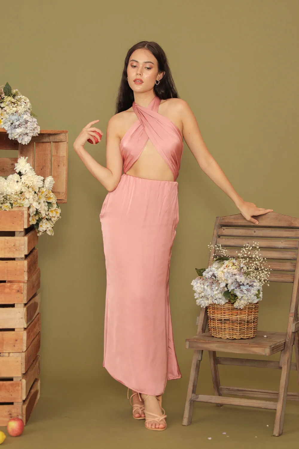 LUCILLE Wrap Around Multiway Midi Dress (Old Rose SC Silk)