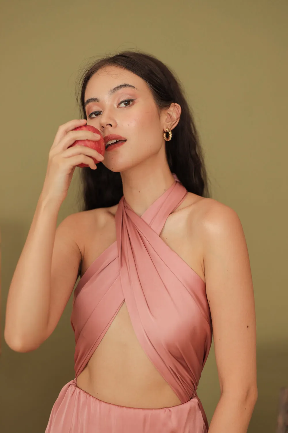 LUCILLE Wrap Around Multiway Midi Dress (Old Rose SC Silk)
