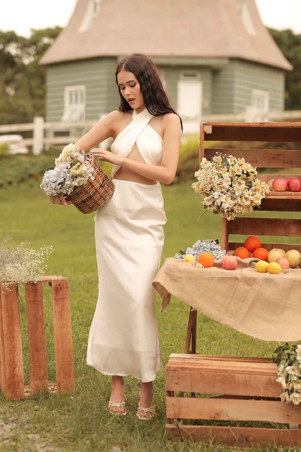 LUCILLE Wrap Around Multiway Midi Dress (White SC Silk)