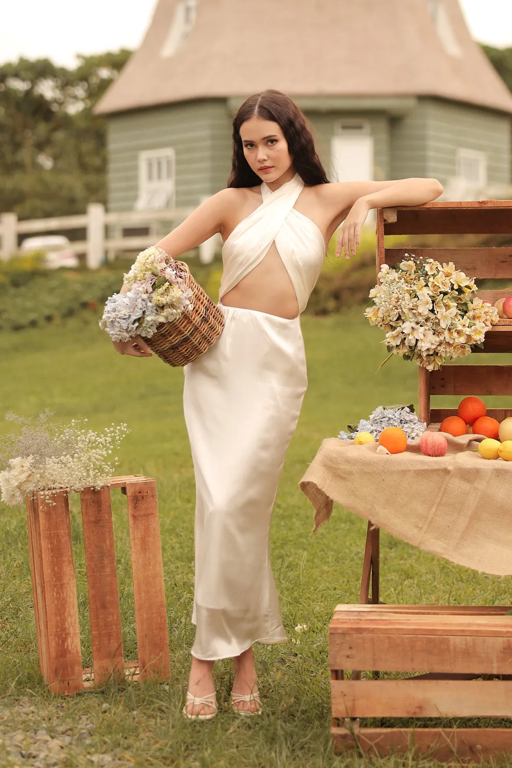 LUCILLE Wrap Around Multiway Midi Dress (White SC Silk)