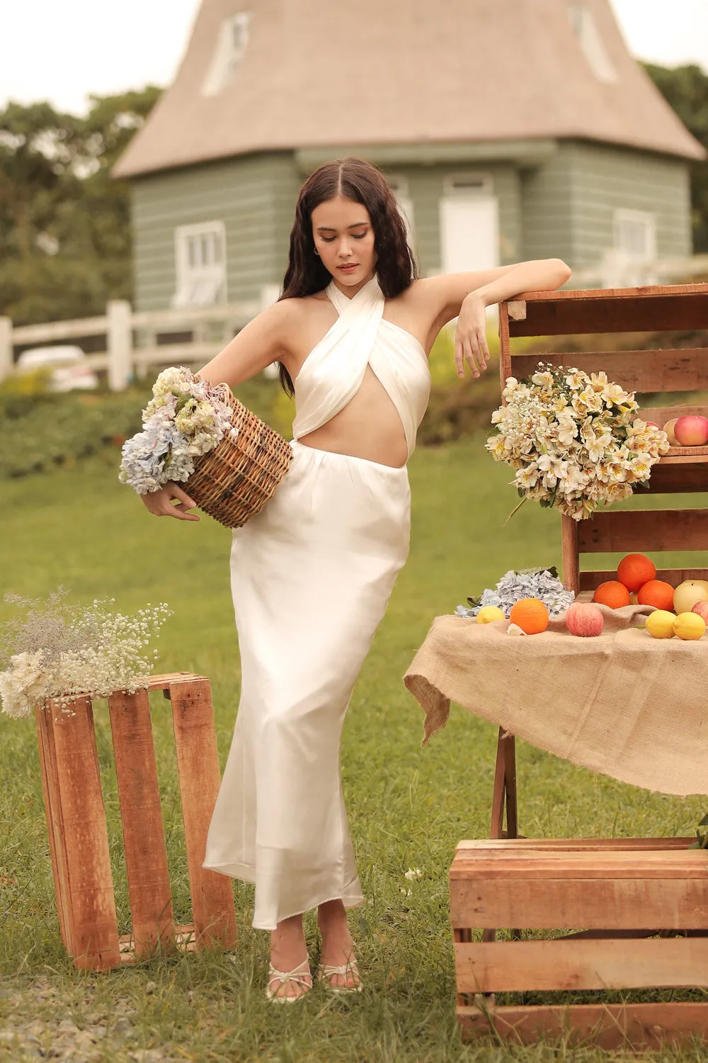 LUCILLE Wrap Around Multiway Midi Dress (White SC Silk)