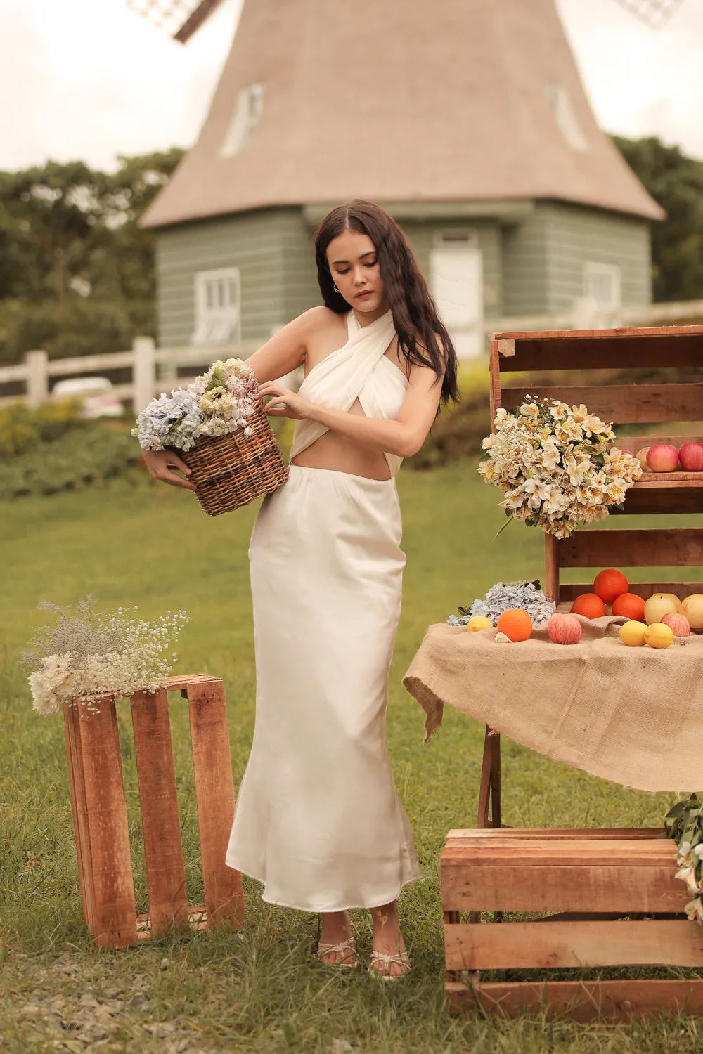 LUCILLE Wrap Around Multiway Midi Dress (White SC Silk)