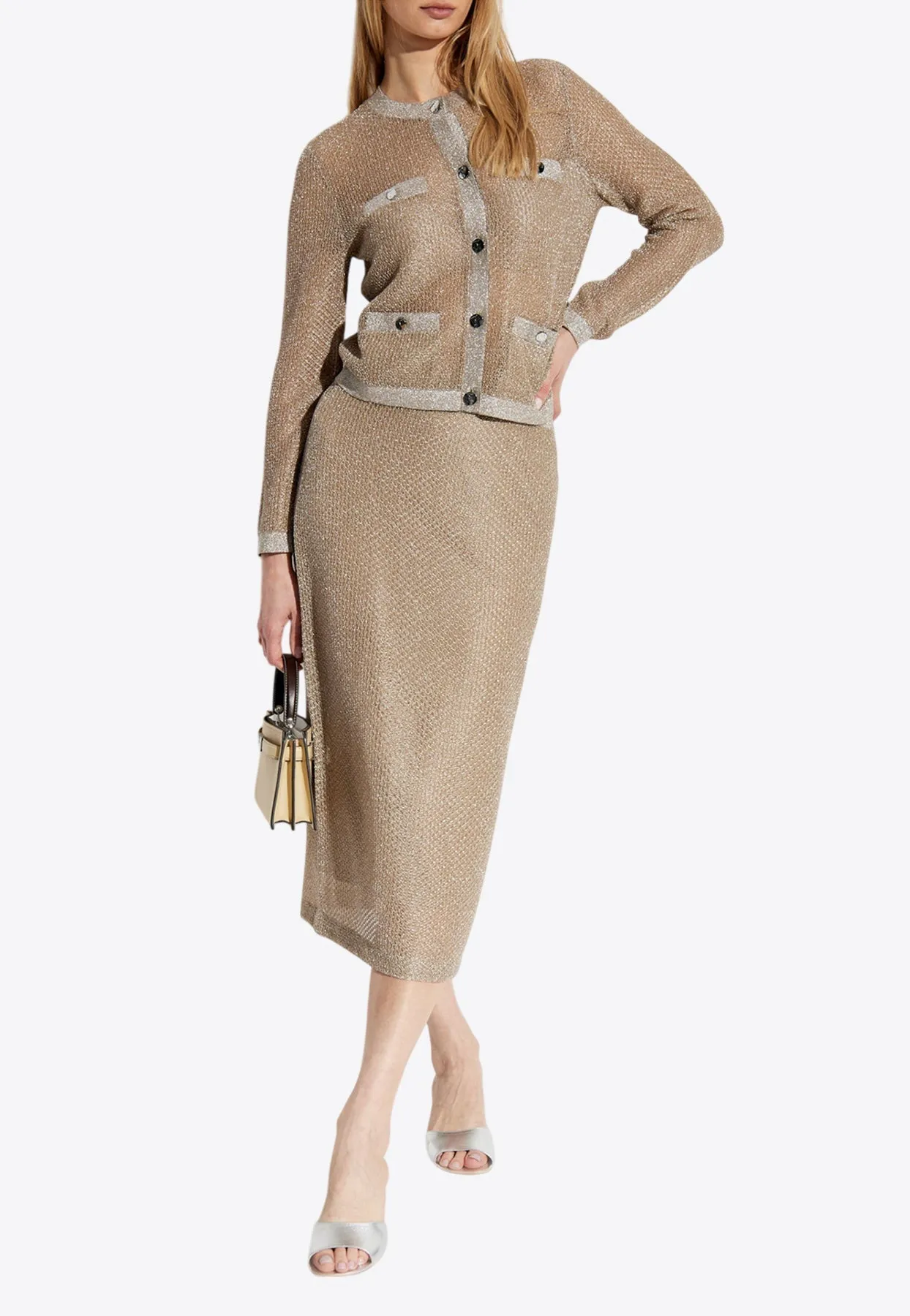 Lurex Mesh Midi Skirt