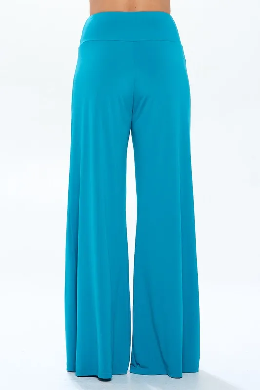 Made in USA Solid Wide Leg Pants w Thick Waistband