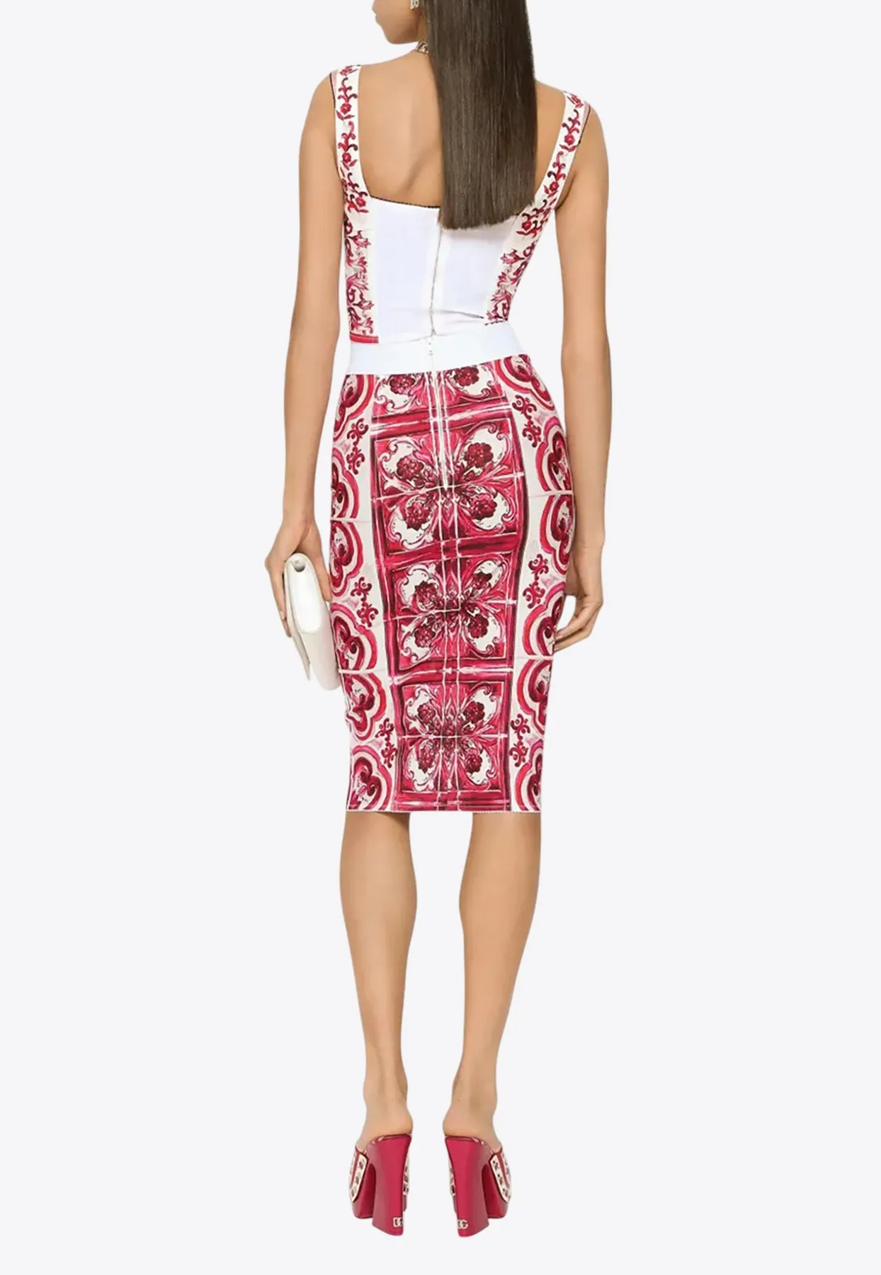 Majolica Print Pencil Midi Skirt