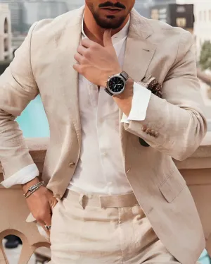 Men's Beige Two-Piece Suit – Perfect for Weddings, Engagement, Grooms & Groomsmen