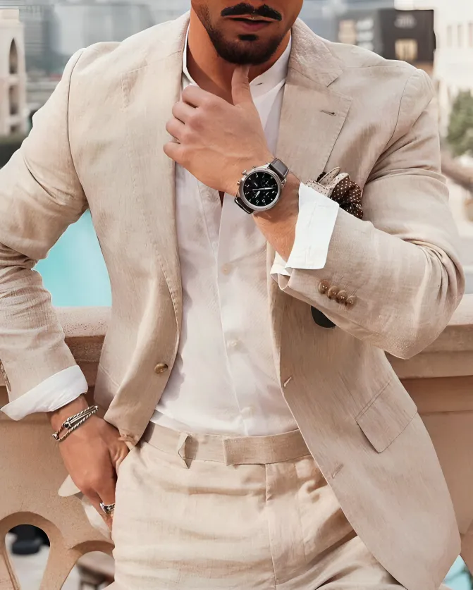 Men's Beige Two-Piece Suit – Perfect for Weddings, Engagement, Grooms & Groomsmen