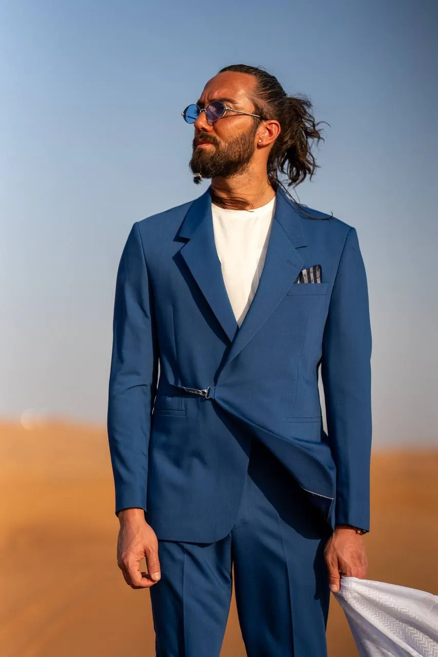 Men's Blue Mono Collar Slim Fit Suit