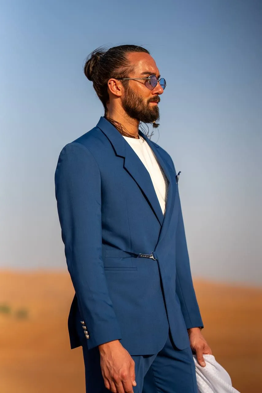 Men's Blue Mono Collar Slim Fit Suit
