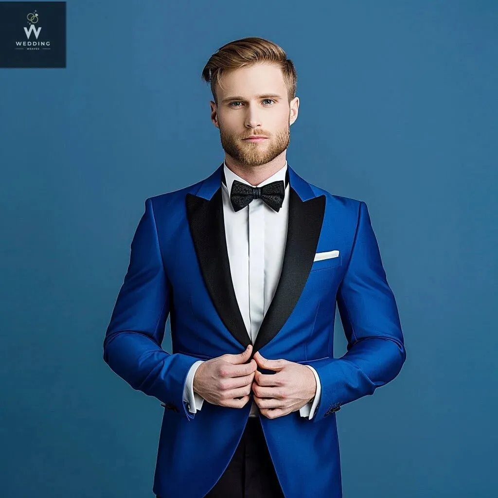 Men's Blue Tuxedo Suit – Blue & Black Bespoke Wedding Attire, Custom Tailored Suits