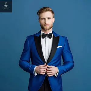 Men's Blue Tuxedo Suit – Blue & Black Bespoke Wedding Attire, Custom Tailored Suits