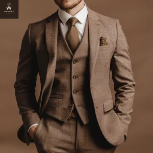 Men's Brown Three-Piece Suit – Bespoke Wedding Attire, Custom Tailored Suits for Men